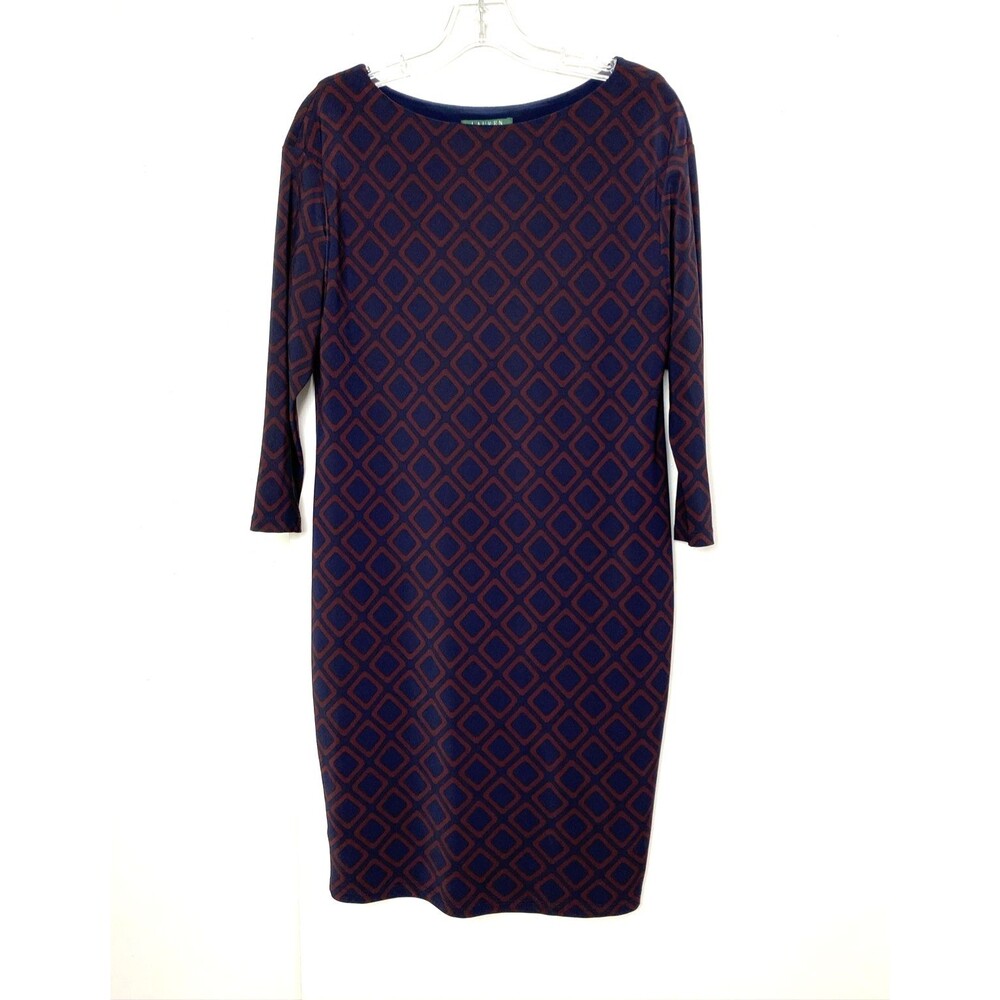 Ralph Lauren Sheath Dress Size 2 Navy Maroon Sleeve 3/4 Old Money Preppy Classic